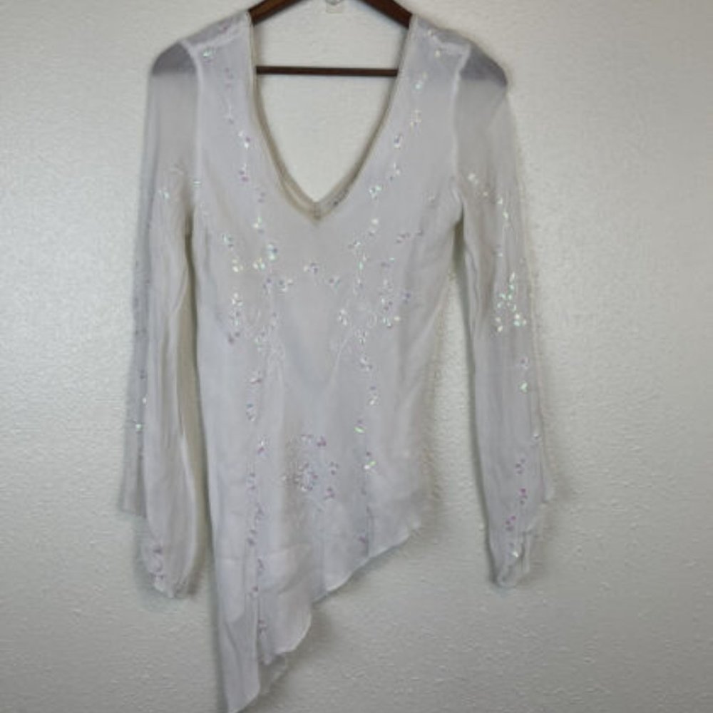 Vtg Charlotte Russe Y2k Fairy Sequin V-Neck Long Sleeve Asymetrical Top Size M